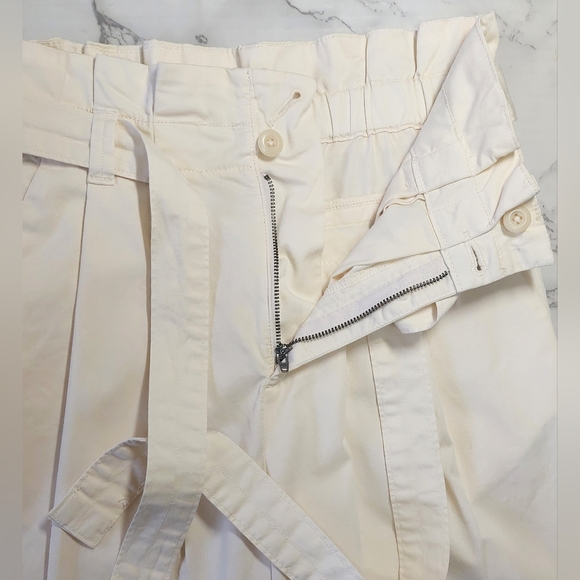 Everlane Cream Cotton Belted Paperbag Barrel Leg Pants, Size XS - Picture 8 of 11